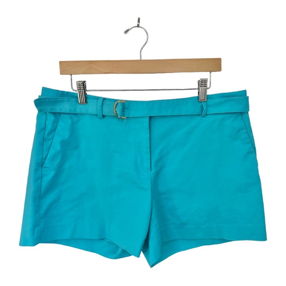 Michael Michael Kors Turquoise Flat Front Shorts Belted Size 12 - Picture 1 of 9